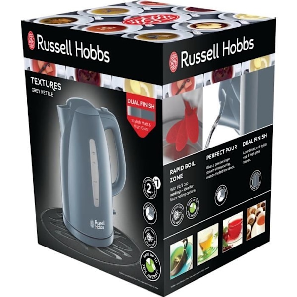 Russell Hobbs 21274-70 1,7 litran tekstuuripannu, erittäin nopea kiehuvuus - harmaa