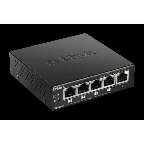 D-LINK DGS-1005P Desktop Switch - 5-Port Gigabit PoE+ - Sort