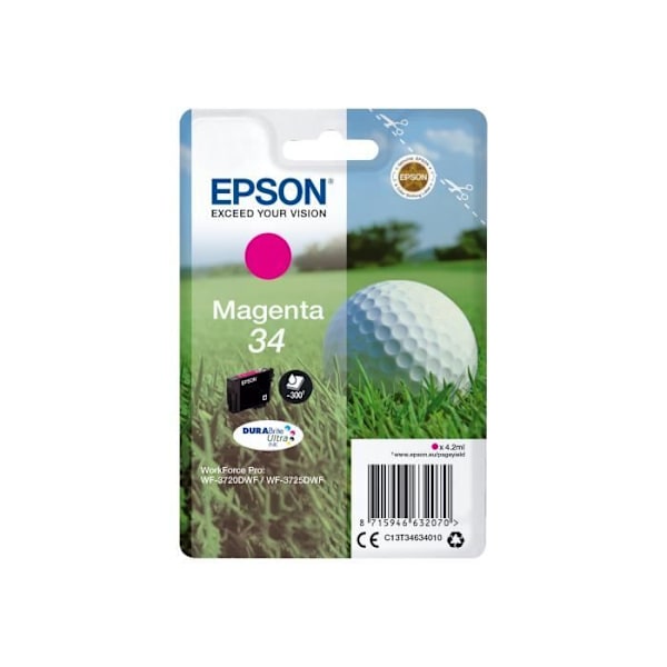 Original Epson 34 blækpatron - Magenta - 4,2 ml - til WorkForce Pro WF-3720, WF-3720DWF, WF-3725DWF