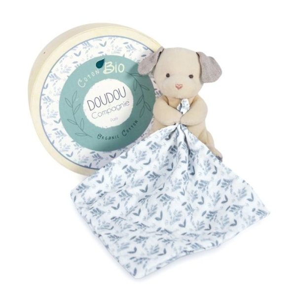 Bio bomuld Doudou Hund med blå næseklud - Doudou et Compagnie - Unisex - 0 måneder - Fødselsgave - Doudou - Blå