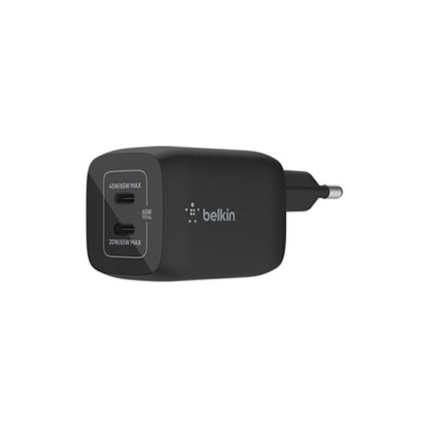 Laddare 65W - Belkin - 2 USB-C-portar - Power Delivery - Svart