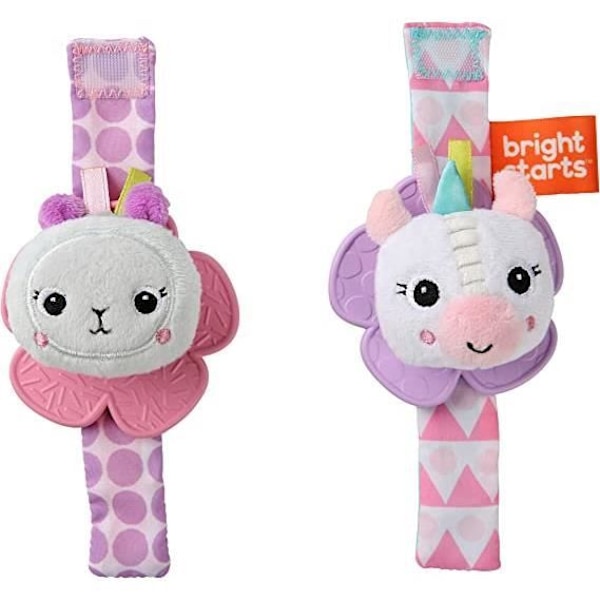 Bright Starts, yksisarvinen/laamahelistin/hampailulelu, syntymästä lähtien Vit, rosa, lila