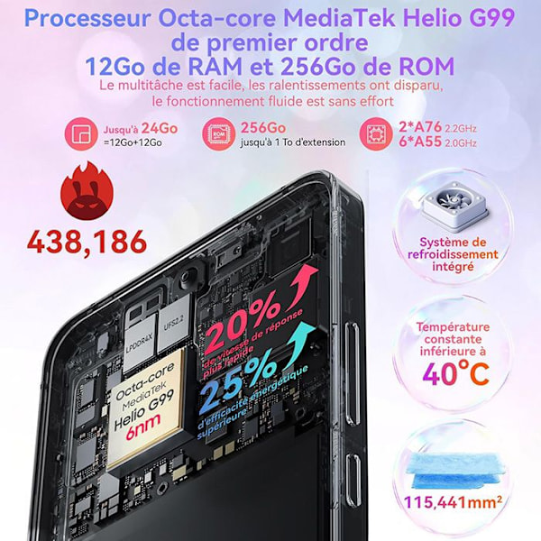 Ublåst Mobiltelefon Oscal Tiger 12 6,78 tommer 24Go+256Go-SD 1To Kamera 64MP 5000mAh Android 13 NFC Dual SIM GPS - Blå Blå