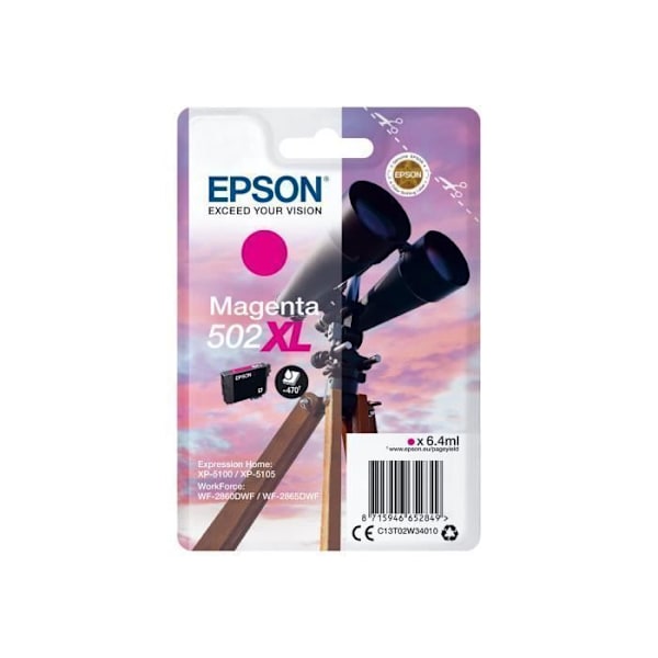 EPSON 502XL blækpatron - Magenta - Høj kapacitet - Til XP-5100, XP-5105, WF-2860, WF-2865DWF