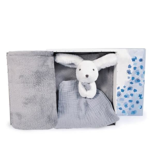Doudou og plaid Happy Glossy - DOUDOU ET COMPAGNIE - Unisex - 100 x 150 cm - Fødselsgave - Grå