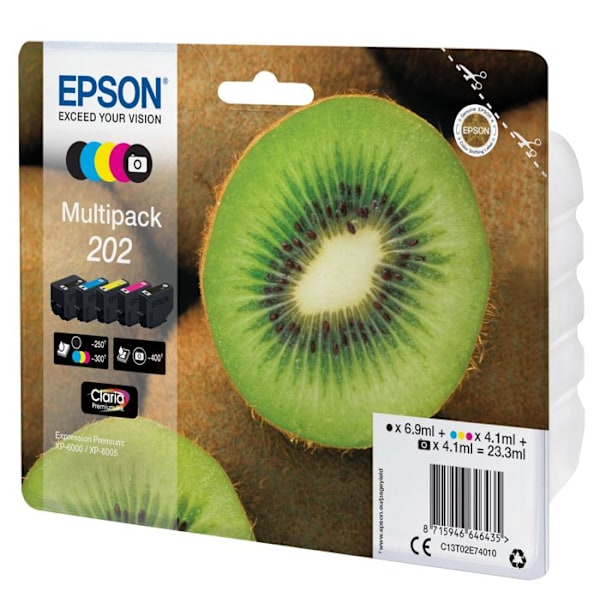 EPSON 202 Multipack blækpatron - Pakke med 5 - Sort, Gul, Cyan, Magenta, Fotosort - original