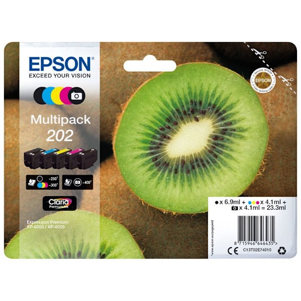 Alkuperäinen Multipack 202 mustepatruuna - EPSON - musta, keltainen, syaani, magenta, valokuvamusta - Claria Home Ink