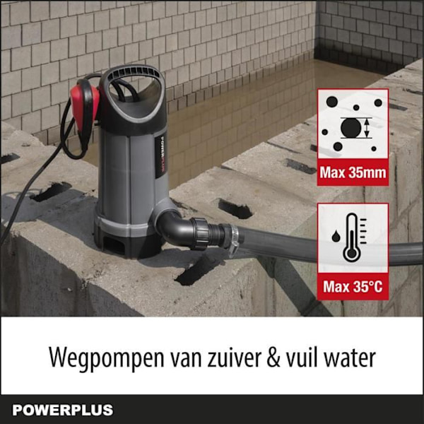Powerplus Elektrisk Vandpumpe POWEW67906 - 750 W Nedsænket Vandpumpe, Maksimal 35°C, 13.000 l/h, Havenværktøj grå