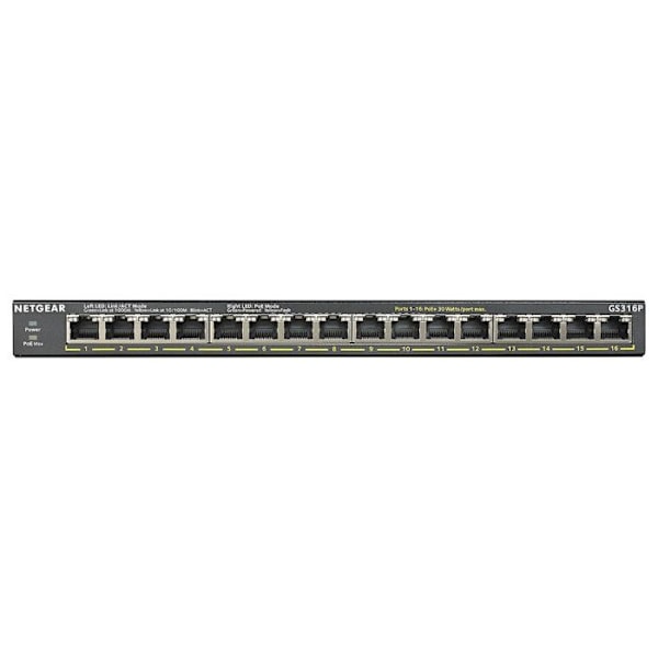 Switch Ethernet - NETGEAR - GS316P - 16 porte RJ45 - PoE+ - Ikke-administreret