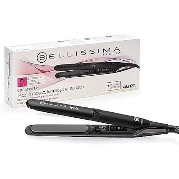 Bellissima Creativity, suoristus, suorat tai aaltoilevat hiukset, keraaminen pinnoite Plus timanttihiukkasia, joustavat levyt, 5 musta, Ruusu