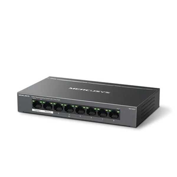 Switch - MERCUSYS - MS108GP - 8 portar - Gigabit Ethernet - Power over Ethernet (PoE) Svart