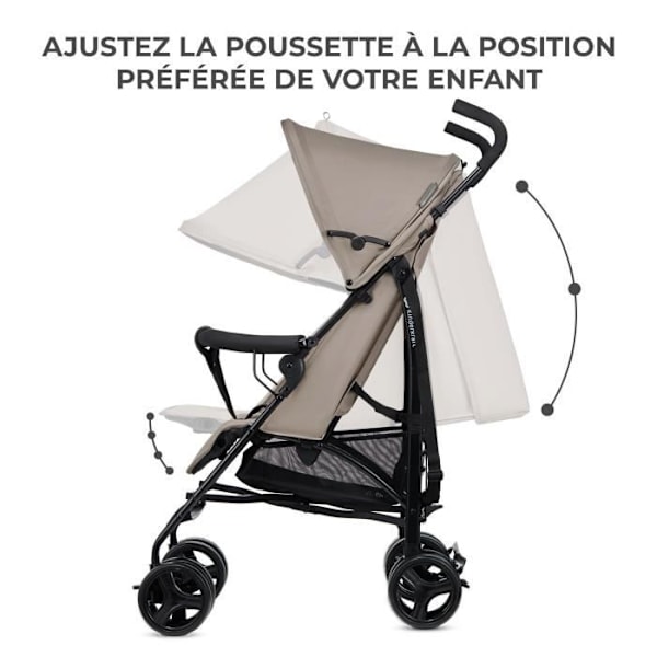Kevyt Lastenvaunu - KINDERKRAFT TIK - Painaa vain 6,5 kg - Matkustusvaunu, Helppo Avainta - Makuuasento - Beige
