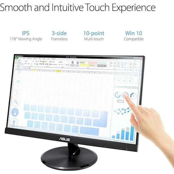 ASUS LCD touchscreen VT229H 54,6 cm (21,5") 16:9 5 ms GTG - Kapacitiv - Multi-touch-skærm - Opløsning 1920 x 1080 - Fuld HD