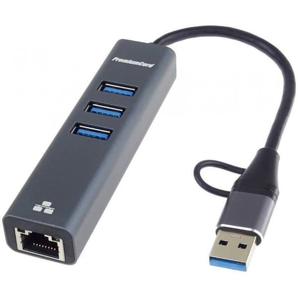 Hub Premiumcord USB-C till USB-A-adapter Gigabit 10/100/1000 Mbps + 3 USB 3.2-kontakter