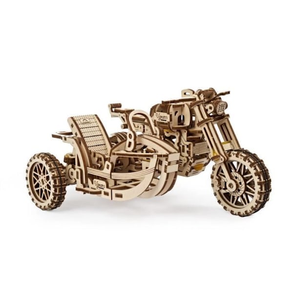 Ugears - Puinen Scrambler UGR-10 -moottoripyörä, jossa sivuvaunu 380 kappaletta