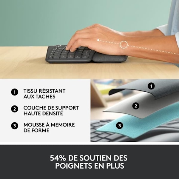 Ergonomisk tastatur - Trådløst - Logitech - ERGO K860 - AZERTY - Sort