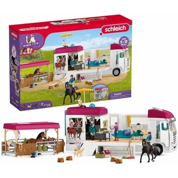 Rideautocamper, schleich 42619 HORSE CLUB - bokssæt, 227 dele, fra 5 år gammel Lyserød