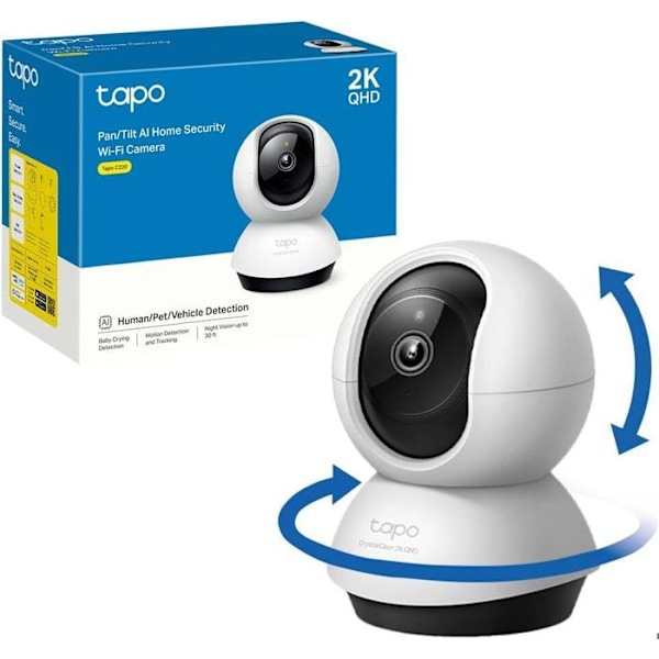 WiFi inomhus övervakningskamera 360° 2K(4MP) - TP-Link Tapo C220 - Nattvision - Persondetektion - Rörelsesökning