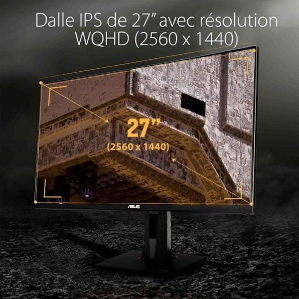 Ecran PC Gamer - ASUS - TUF Gaming VG27AQ HDR - Gaming Monitor - 27 tommer WQHD (2560x1440) - IPS - 165Hz - 1ms - ELMB Sync