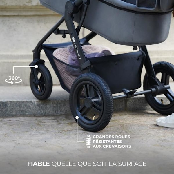 Kinderkraft MOOV2 AIR 3-in-1 lastenvaunut, Matkustusjärjestelmä syntymästä 27 kg:aan, Mukana Mink PRO I-Size turvaistuin, Harmaa grå