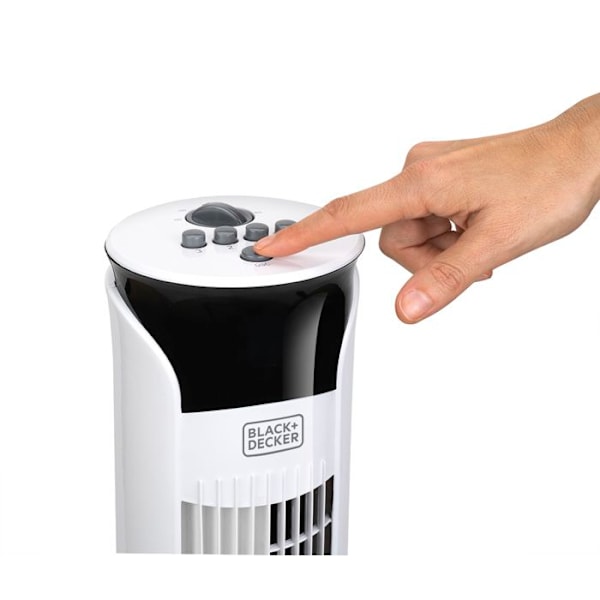 Black+Decker|BXEFT47E Stille svingende søjleventilator Højde: 81 cm | 3 hastigheder | Timer | Skridsikker fod | Hvid hvid
