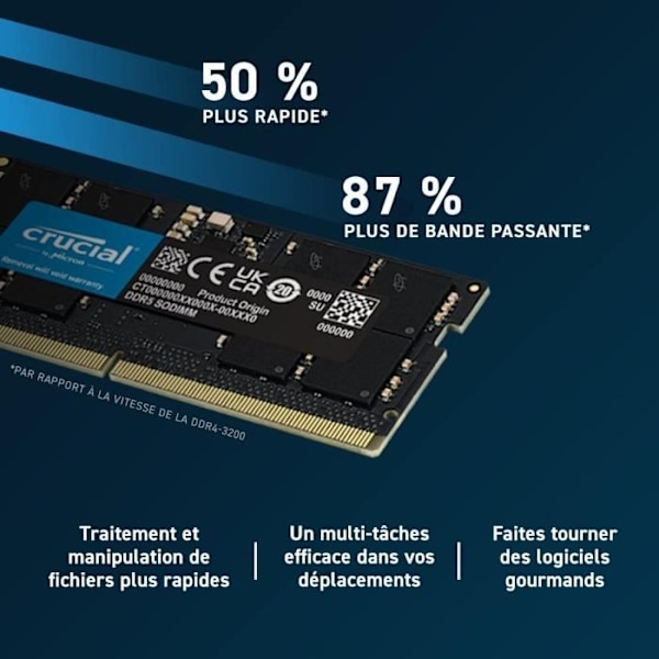 RAM-muisti - CRUCIAL - DDR5-4800 SODIMM - 32 Gt (CT32G48C40S5)