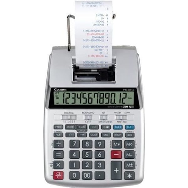 Skrivarräknare - CANON - P23-DTSC - 12 siffror - Stor LCD-skärm - Bärbar i två färger Silver