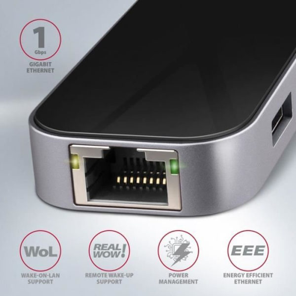 AXAGON-yhteensopiva HMC-6GL USB-keskitin, 3x USB-3.0, 1x RJ-45, 1x HDMI - 8595247906182