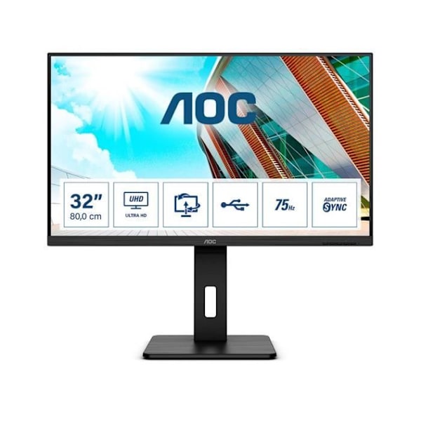 AOC U32P2 - LED-skærm - 31,5" - 3840 x 2160 4K @ 75 Hz - VA - 350 cd/m² - 3000:1 - 4 ms - 2xHDMI, DisplayPort - højttalere - sort Sort