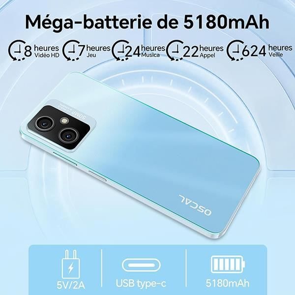 Avaamaton Oscal Tiger 10 -matkapuhelin 6,56 tuumaa 16Go+256Go-SD 1To 50MP 5180mAh Android 13 Kaksikortti - Vihreä Grøn