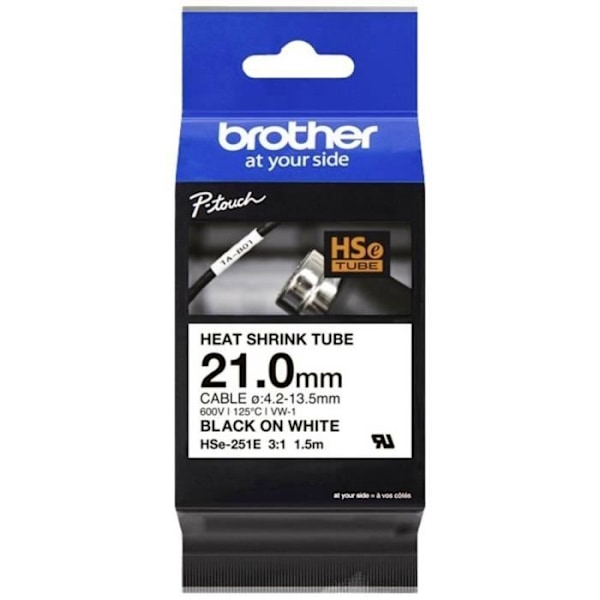 Bläckband för Brother HSe HSE251E krympslang Bandfärg: vit Teckenfärg: svart 21 mm 1,5