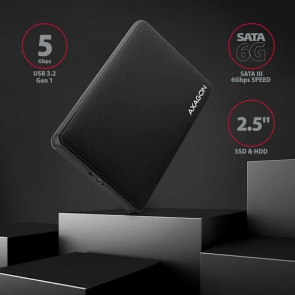 AXAGON-kompatibel EE25-SL ekstern 2.5-Gehäuse, USB 3.0 / SATA III - USB-A, Sort - 8595247905826