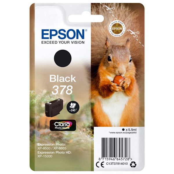 EPSON 378 sort blækpatron - Egern (C13T37814010) - Inkjet - Standardydelse - 240 sider