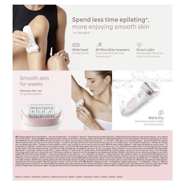 Elektrisk epilator - BRAUN - SILK EPIL 7 SE 7-000 - 2 hastigheter - Trådlös - 40 min - Vit / Rosa vitt och rosa