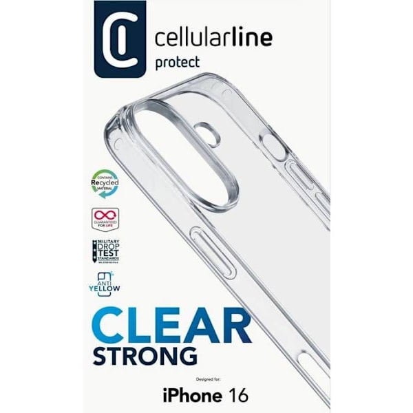 Cellularline Clear Strong Case Coque arrière Apple iPhone 16 transparent laddning via induktion CLEARDUOIPH16T