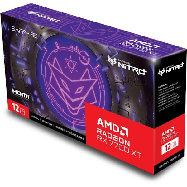 SAPPHIRE - Näytönohjain - NITRO+ AMD RADEON™ RX 7700 XT GAMING OC 12 Gt - GDDR6 - DUAL HDMI / DUAL DP
