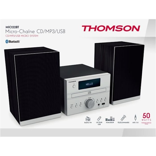 THOMSON MIC122BT mikrojärjestelmä - 50 W Bluetooth MP3/CD/USB-soitin - 30 asemaa - Bass Boost -tekniikka - Harmaa