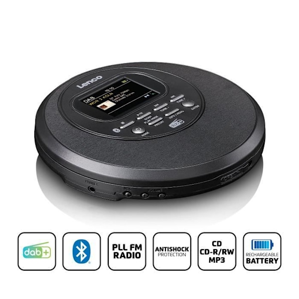 Kannettava CD-soitin DAB+/FM-radiolla ja Bluetooth®-yhteydellä - Lenco CD-500BK - Musta sort