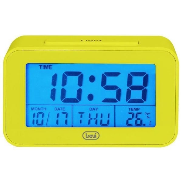 Trevi SLD 3P50 digitalt termometerur, stort baggrundsbelyst LCD-display, programmerbart vækkeur, snooze-funktion, gul, enkelt