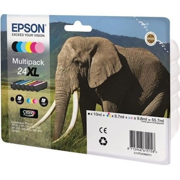 EPSON Multipack 24 XL - Elephant - Sort, gul, cyan, magenta, lys magenta, lys cyan (C13T24384011)