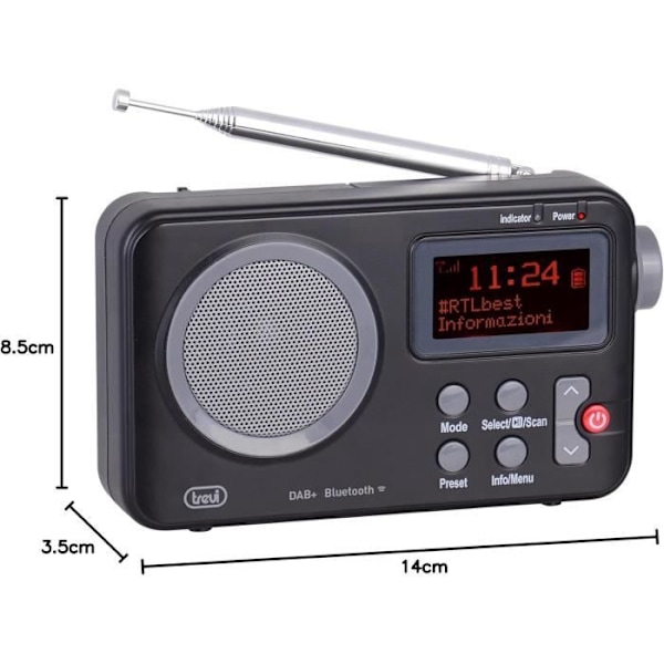 Kannettava Radio DAB - Trevi - DAB 7F80 R - Bluetooth - Kello hälytyksillä - Kuulokeliitäntä