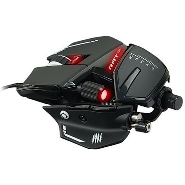 Madcatz RAT 8+ Sort - Kablet gamingmus, der kan tilpasses - 11 knapper - RGB LED - 16000 DPI - Pixart PMW3389 Sort
