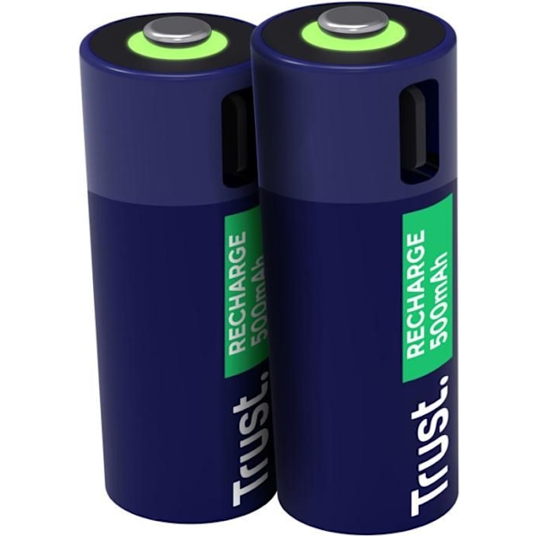 25585 Pack med 2 uppladdningsbara USB-C Trust AAA-batterier - 500mAh (LR03) Blå