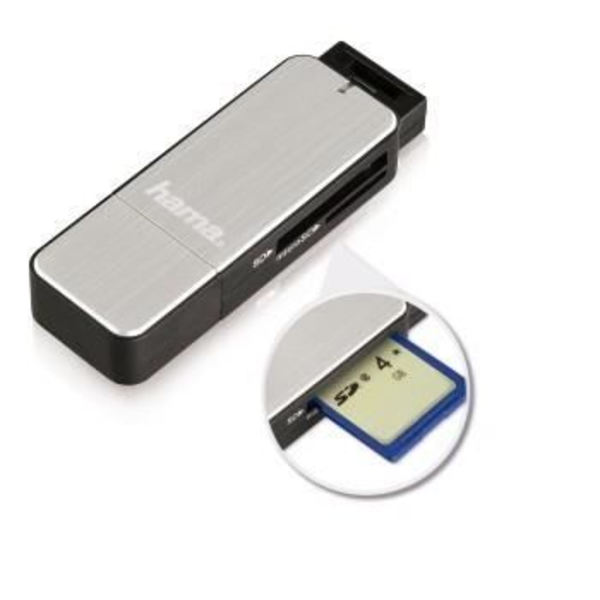 Kortlæser - HAMA - 00123902 - USB 3.0 - Kompatibel med SD/microSD - Sort og Sølv