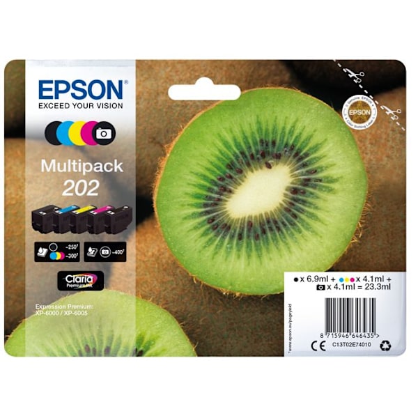 EPSON 202 Multipack blækpatron - Pakke med 5 - Sort, Gul, Cyan, Magenta, Fotosort - original