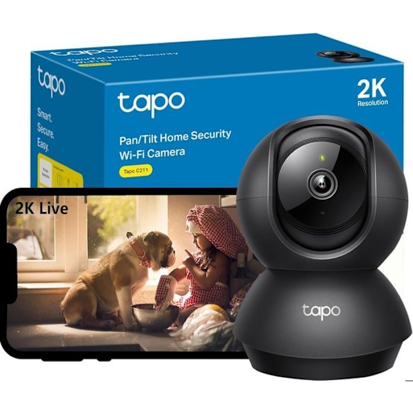 WiFi inomhus övervakningskamera 2K(3MP) 360° - TP-Link Tapo C211 - Nattvision - Persondetektering - Rörelsesökning Svart