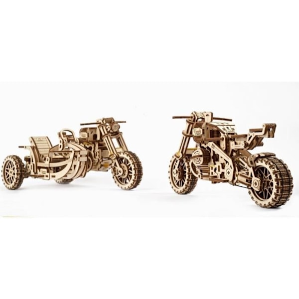 Ugears - Puinen Scrambler UGR-10 -moottoripyörä, jossa sivuvaunu 380 kappaletta