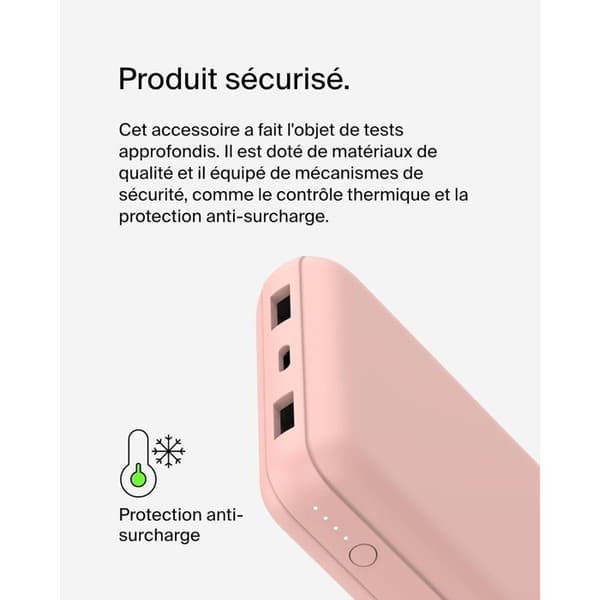 Extern batteri - BELKIN - 20 000 mAh - USB-A & USB-C - 15 W - Rosa Ros