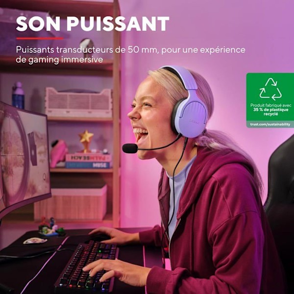 Pelikuulokkeet - Trust Gaming - GXT 489P Fayzo - Langallinen - Melua vaimentava mikrofoni - Violetti