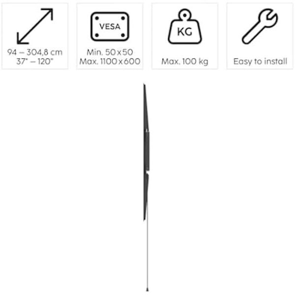 Support Mural TV - HAMA - Fast Model - 37" til 120" - VESA op til 1100x600 - Maksimal belastning 100 kg
